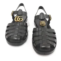 GUCCI 463463 ブラック ラバー ダブル G ストラップ メンズ サンダル EP85747GU