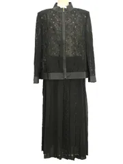 レマロン remalon セットアップ レース刺繍 ジャケット プリーツスカート 15 ブラック 黒 シースルー