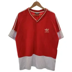 adidas　ゲームシャツ　半袖　トップス　Vネック　無地　ワンポイント　トレフォイル　刺しゅう　スポーツ　古着　/1930