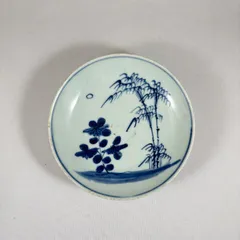 古染付 竹菊文五寸皿◇明時代◇明末清初◇景徳鎮◇青花瓷器◇中国古陶磁
