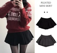 起毛 プリーツ キュロット ミニスカート