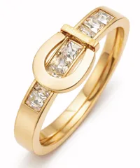 Qroza ホースシュー ピステンレス レディース 指輪 レディース ファッション シンプル 重厚 人気 おしゃれ プレゼント ギフト サテン巾着付【ゴールド】