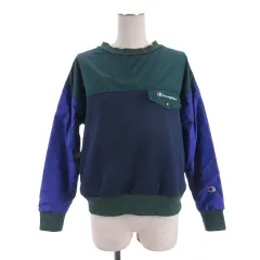 チャンピオン CHAMPION ナイロン スウェット トレーナー 裏起毛 M グリーン ネイビー ■FF