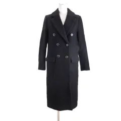 ザラ ベーシック ZARA BASIC ウール ダブル チェスター コート ロング S ブラック ■FF