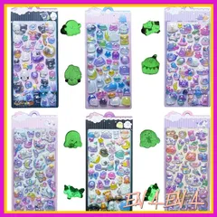 Evbyws シール 可愛い 6枚セット3D 夜光 立体 浮き彫り ごほうび ステッカー シール ぷくぷく DIY用 手帳用 日記帳用 キラキラな 女の子 プレゼント 1