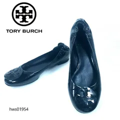 トリーバーチ TORY BURCH フラットシューズ パンプス 6.5M 23.5cm エナメル パテントレザー 黒 ブラック ロゴ金具 デカロゴ リボン キルティング風 hws01954