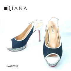 ダイアナ DIANA パンプス オープントゥ バックストラップ デニム グリッター ラメ 厚底 プラットフォーム 日本製 23.5cm ネイビー シルバー ホワイト レッドソール 通勤 パーティー 式典 希少デザイン メンテナンス済み 人気モデル02031