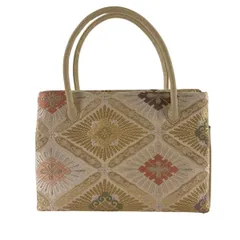 【美品】 和装バッグ 優品 フォーマル 花菱 金銀糸 ベージュ 正絹 和装小物  【中古】