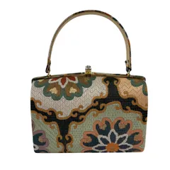 和装バッグ 優品 フォーマル 華文 唐草 金糸 灰緑 和装小物  【中古】