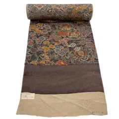 反物 秀品 小紋 花唐草 鳳凰 縮緬 茶紫 正絹 【中古】