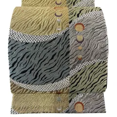 【美品】 袋帯 秀品 丸紋 幾何学 箔 金銀糸 金色 六通 正絹 【中古】