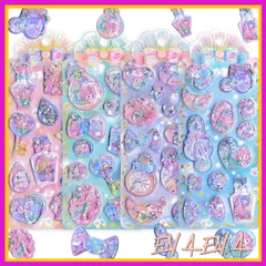 ウォーターシール 4 枚入り シャカシャカ 水シール 可愛い 立体 励ましステッカー 帳用装飾 DIY 女の子 クリエイティブ ファッション 個性的 かわいい ギフト 0