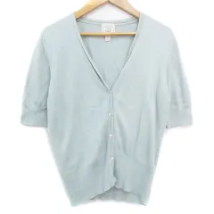 ローラアシュレイ LAURA ASHLEY ニットカーディガン 薄手 ミドル丈 五分袖 Vネック 無地 S ミントグリーン /FF21