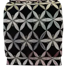 【美品】 袋帯 秀品 落款 両全通皇金華山 花柄 金銀糸 茶紫 全通 正絹 【中古】