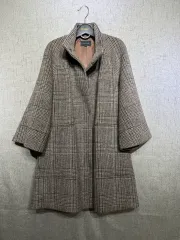 COMPAGNA グレンチェック ウールブレンド コート (ブラウン)