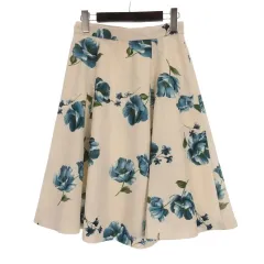 リランドチュール Rirandture 花柄 フレア スカート 2 ホワイト ブルー 251212E ■GY43