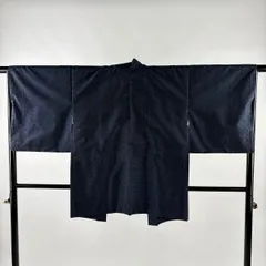 羽織 身丈82.5cm 裄丈66.5cm M 紬地 斜め格子 紺色 正絹 秀品 【中古】
