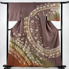 訪問着 身丈159.5cm 裄丈63.5cm S 袷 辻が花柄 染め分け ぼかし 小豆色 正絹 秀品 【中古】