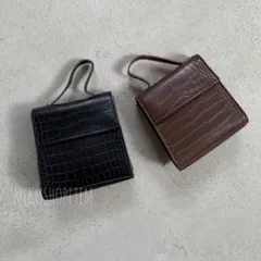 2way クロコ スクエア バッグ レザー調 black シンプル レディース