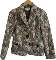  【美品】SCAPAスキャパ　テーラードジャケット　アウター　ブラウンマルチカラー　レディース　38サイズ【Z1757】