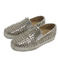 クリスチャンルブタン Christian louboutin スタッズ スニーカー スリッポン イタリア製 メタリック 37 24cm ☆AA★
