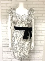 531 Andy アンディ キャバクラ ドレス ミニ 総レース リボン フリル タイト キャバドレス S