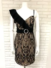 536 DAZZY デイジー キャバクラ ドレス ミニ 総レース ワンショルダー パール タイト キャバドレス L