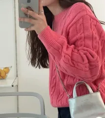 ウール＆カシミア混 冬ピンクニット