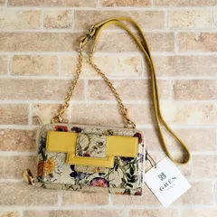 未使用 GRES グレ ☆ パイソンレザー コンビ ウォレットバッグ 財布 蛇革 日本製 花柄 イエロー お財布ショルダー