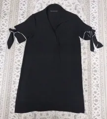 ザラ ベーシック ブラック リボン 半袖 ONE PIECE S