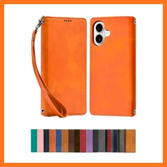 【新品】 シズカウィル iPhone 16 用 ケース カバー 手帳型 本革調 レザーケース オレンジ 1個入り 1