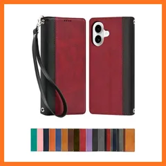 【新品】 シズカウィル iPhone 16 用 ケース カバー 手帳型 本革調 レザーケース ボルドーレッド×ブラック 1個入り 1