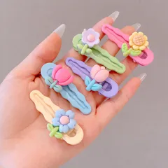 5点セット フラワーヘアクリップ ヘアピン パステルカラー 花モチーフ 前髪クリップ 波型 髪留め キッズ 子供 女の子 かわいい ヘアアクセサリー【-azk602-003-】【即納：24時間以内発送】【送料無料】