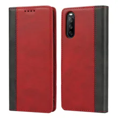 第3世代 ソニー lite III 10 au Xperia SOG04 docomo SoftBank 耐衝撃 A102SO SO52B カバー カード収納 手帳型 エクスペリア10iiiケース ケース フェイクレザー-レッド+ブラック Xperia10II
