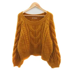 ナイスクラップ NICE CLAUP ニット セーター 長袖 ショート丈 ケーブル編み マスタード /YK43