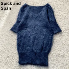 美品 スピックアンドスパン Spick and Span モヘア混 Vネック ニット セーター ふわふわ 紺 ネイビー レディース フリーサイズ モヘア 通勤 オフィス デイリー デート