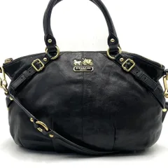 美品● コーチ マディソン 2way ハンドバッグ ロゴ 金具 ブラック レザー