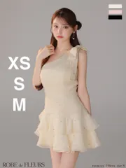 アイボリー　 (fm4322) 【ROBE de FLEURS/ローブドフルール】サテン/ ワンショルダー/ リボン/ ティアード/ フレア/ ミニドレス/ キャバドレス/ AngelR エンジェルアール