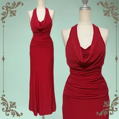 【新品★現品限り】 カラーロングドレス マキシ丈 赤 ★ 胸元ドレープ ラインストーン付 バックレス＊ストレッチワンピース （S～Ｍサイズ）パーティ キャバドレス 衣装 セクシー フォーマル