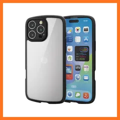 【新品】 エレコム iPhone 16 Pro Max ケース クリア 耐衝撃 衝撃吸収 極限設計 ハイブリッド 薄型 軽量 ストラップホール付き 全周エアークッション ストラップホルダーシート付 TOUGH SLIM LITE ブラック PM-A24DT 1