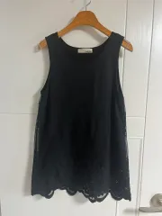 (日本 ヴィンテージ)ブラック ノースリーブ ブラウス レース インナー ラウンド