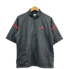古着 メンズM adidas/アディダス 裏メッシュ ハーフジップ ブレーカー シャツ 半袖 ゴルフウェア ブラック/レッド IC015 gl00548
