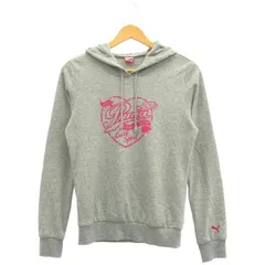 古着 レディースL PUMA/プーマ 裏起毛 スウェットプルパーカー スポーツウェア カジュアル グレー/ピンク 903574 gl00562