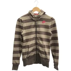 古着 レディースXS NIKE/ナイキ スウェットジップパーカー スポーツウェア カジュアル フード ブラウン/ベージュ/ボーダー柄 287373-211 gl00563