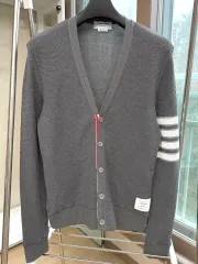 トム・ブラウン 斜めボーダー レース スティッチ カーディガン グレー 3