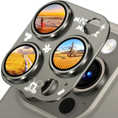 ネズミの耳 iPhone 16 pro カメラ保護 iPhone 16 pro max カメラ保護【ぴったりフィット一体感 アルミ合金＋9H強化ガラス】全面保護/高透過率 アイフォン16 pro/16promax レンズカバー ブラック (チタニウム)