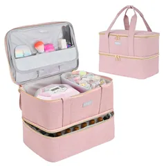 ネイル マニキュア 収納ケース 二層式 ボトル40本(15ml)とネイルランプ収納可能 ネイル道具 バッグ ジェルネイル ボックス 大容量 ピンク