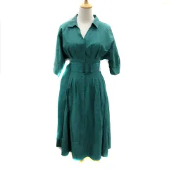 スナイデル SNIDEL シャツワンピース ロング丈 五分袖 スキッパーカラー 無地 ウエストベルト付き 0 緑 グリーン /YS41