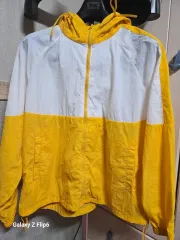 白/イェロー バイカラー フード ウィンドブレーカー