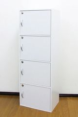 スリムキャビネット鍵付き４段チェスト幅42cm ホワイト系 扉付収納（941） 送料無料スリムキャビネット鍵付4段 幅42cm ホワイト系 ロッカー（941
